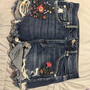 Embroidered Denim Shorts with Floral Design